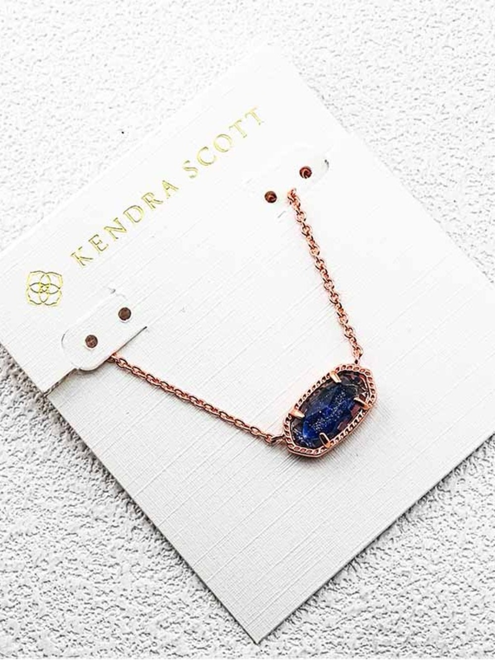 Kendra Scott Rose Gold Necklace with Blue Druzy Pendant